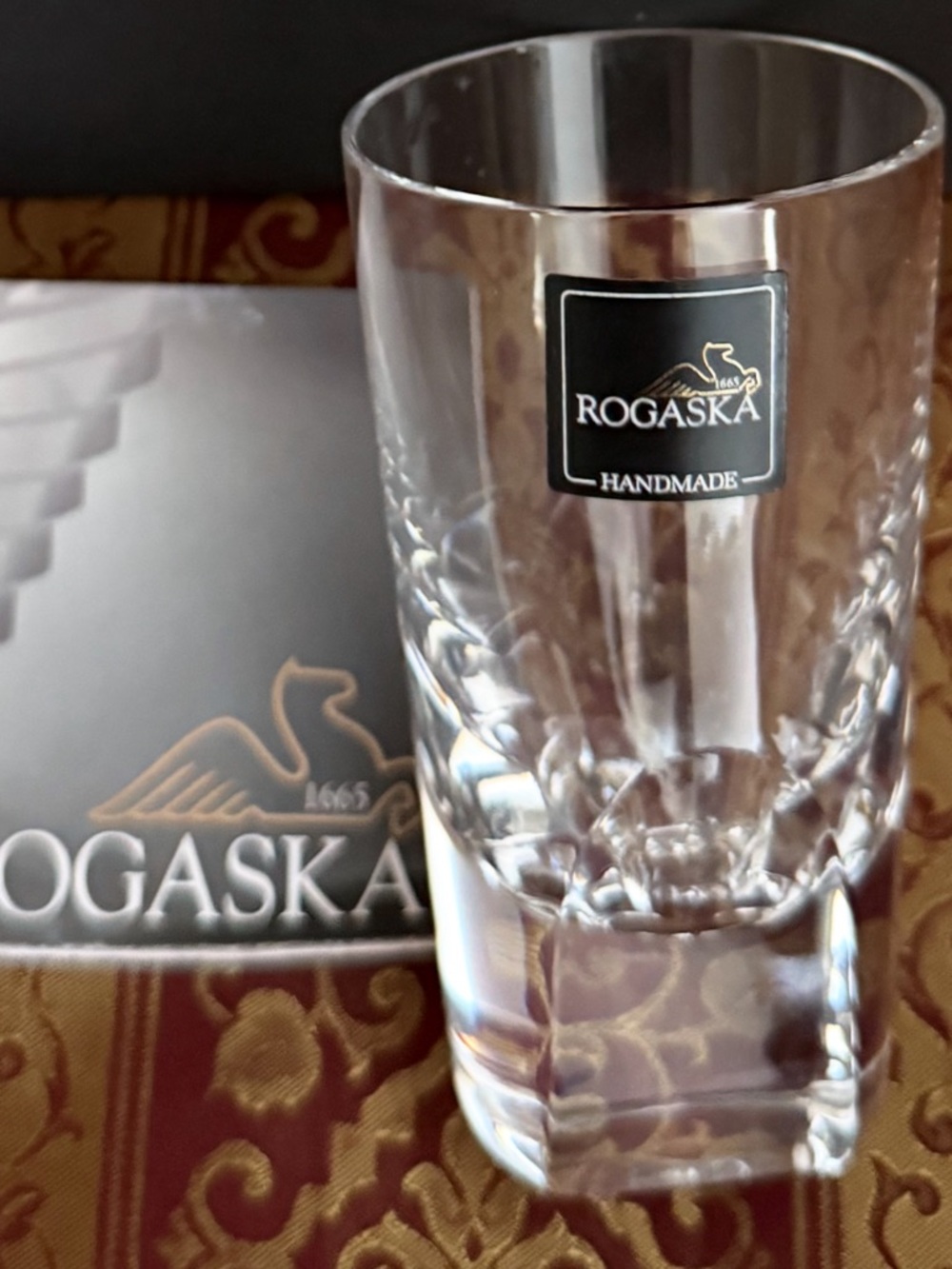 NIB Set of 2 Rogaska Handmade Crystal Manhattan Tumbler Shot Glasses Square Base